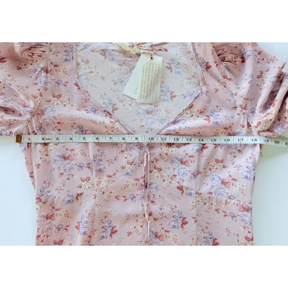 NWT LoveShackFancy Juree Floral Silk 3/4 Sleeve VNeck Mini Dress Pink Dust Storm - Picture 15 of 16